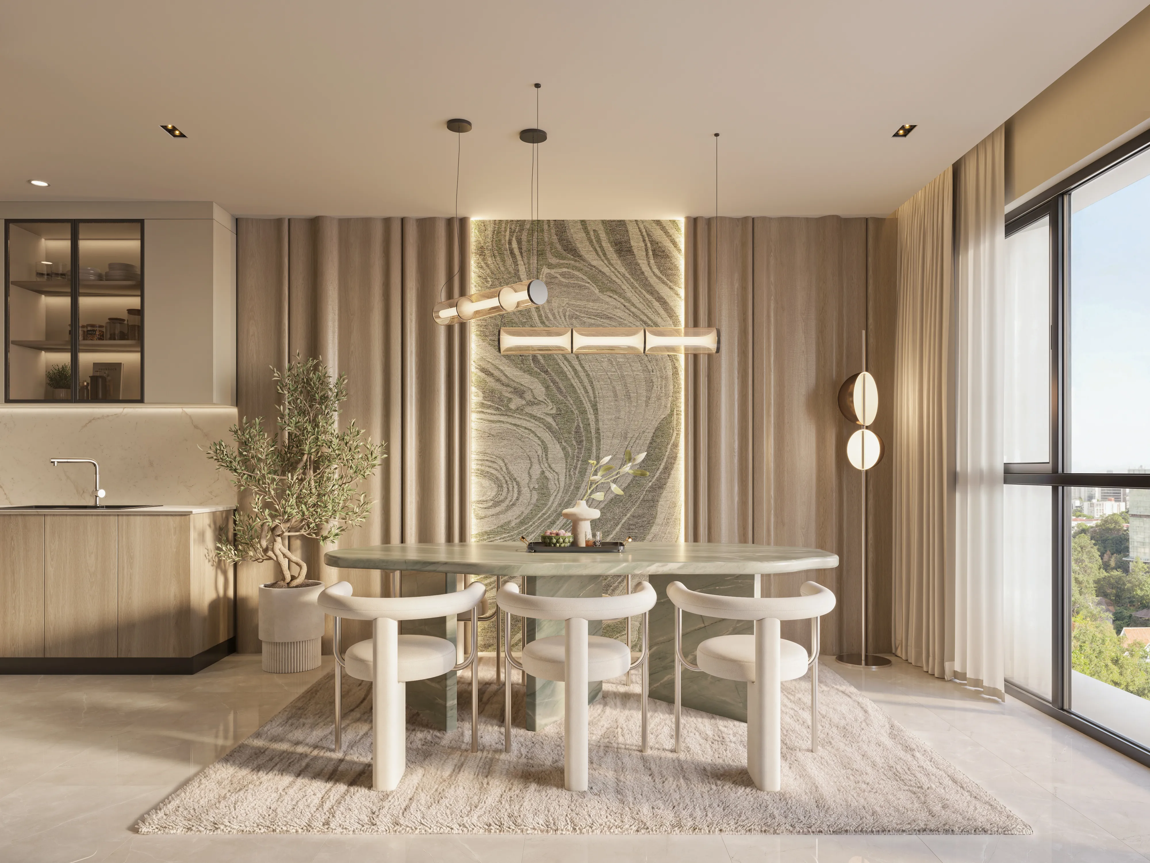 Seasons Riverside two bedroom duplex kitchen and dining interior