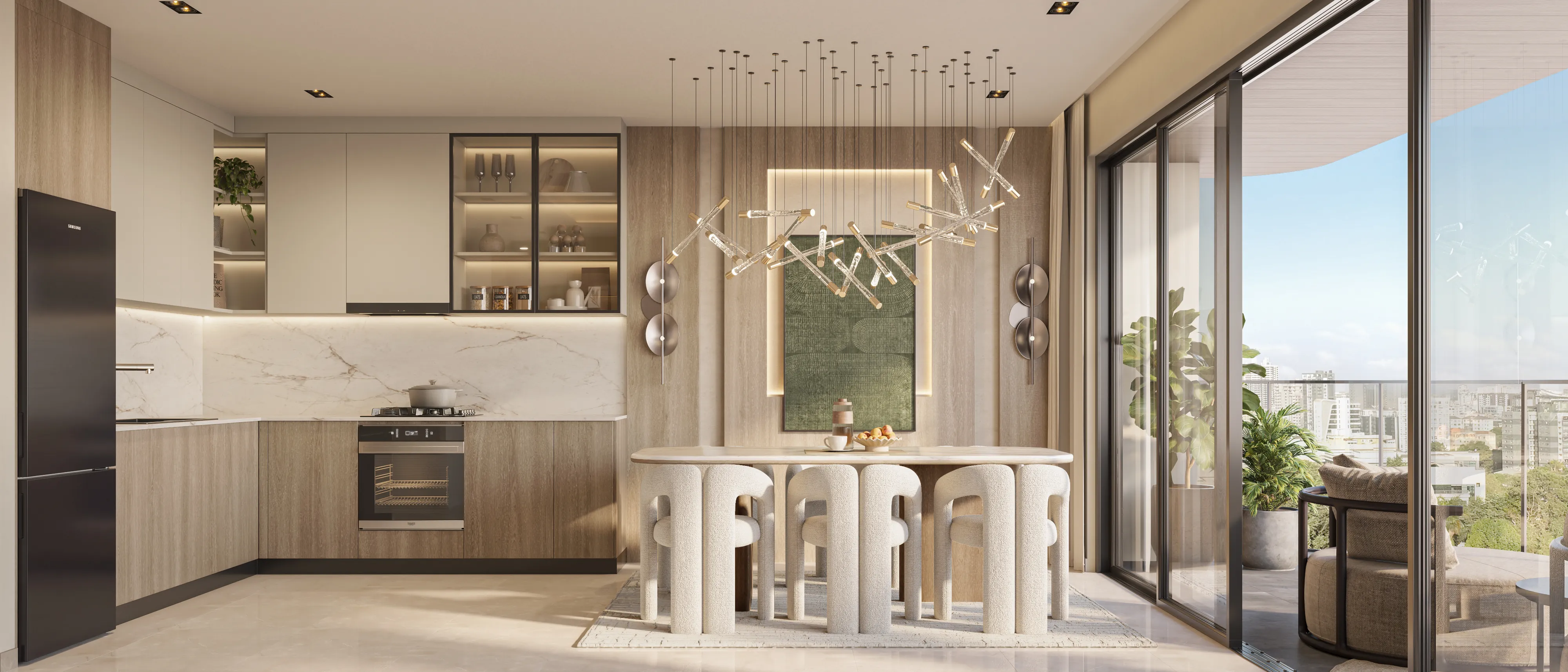 Seasons Riverside four bedroom duplex kitchen and dining with family seating