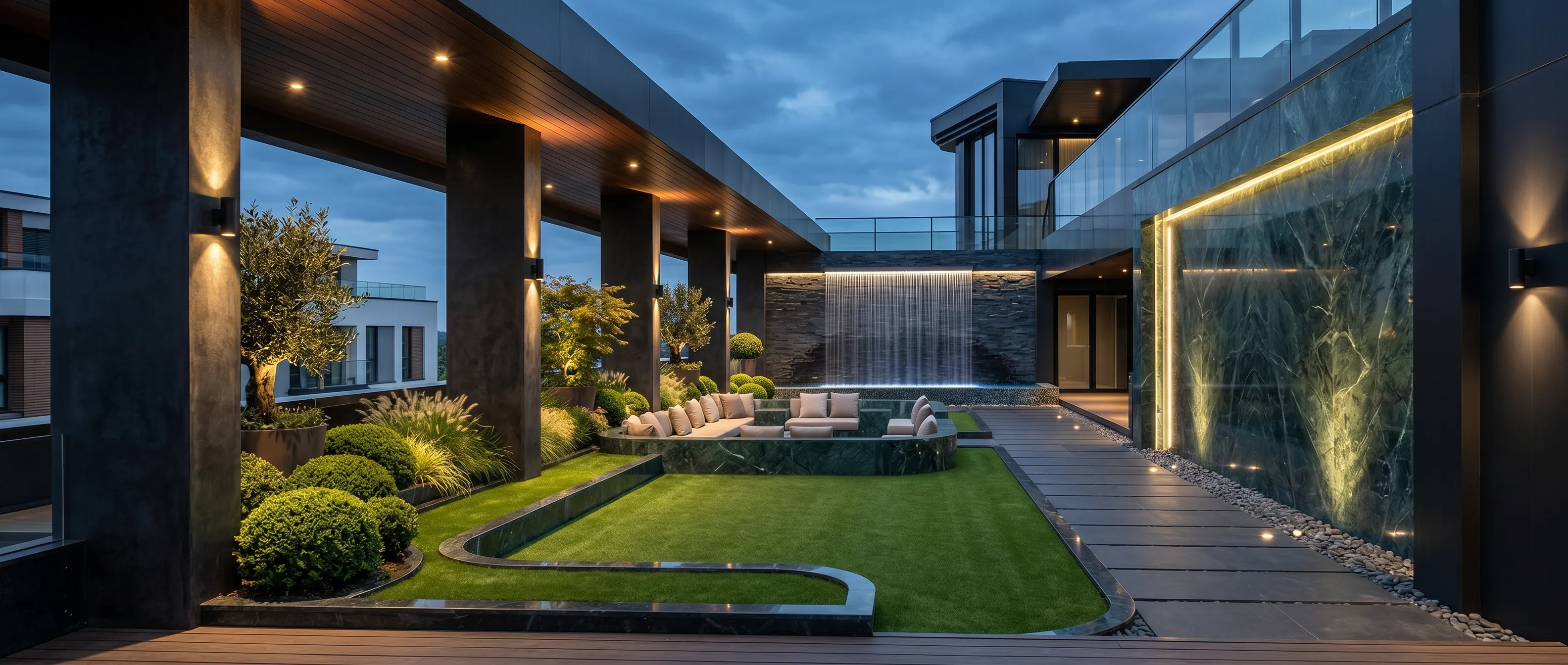 Seasons Riverside landscaped rooftop garden and outdoor lounge